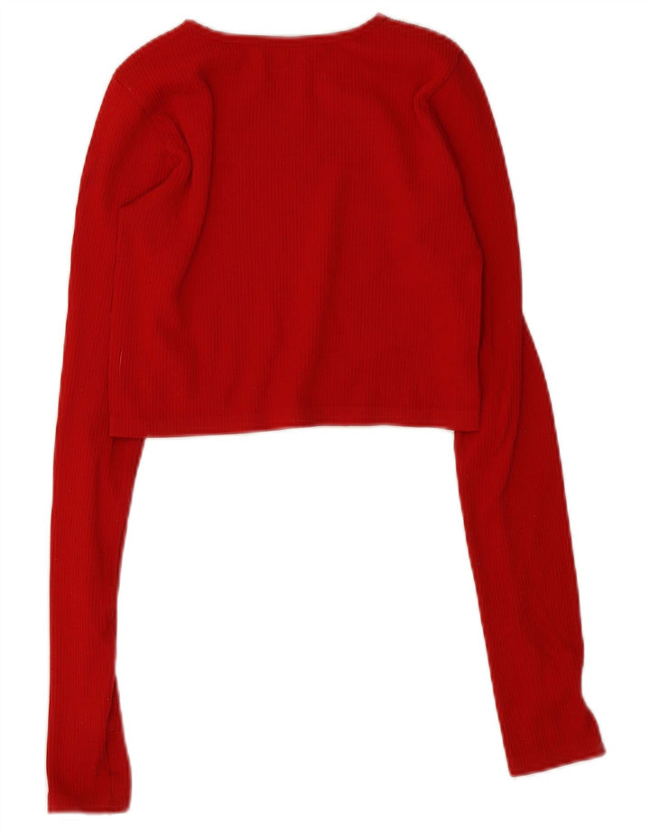 Zara Damen Langarm-Crop-Top UK 12 Mittelrot