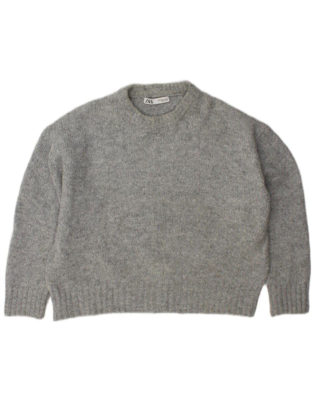 Zara Damen-Pullover, übergroß, Rundhalsausschnitt, Gr. 14, Mittelgrau, Acryl