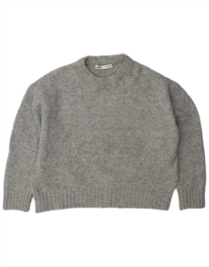 Zara Damen-Pullover, übergroß, Rundhalsausschnitt, Gr. 14, Mittelgrau, Acryl