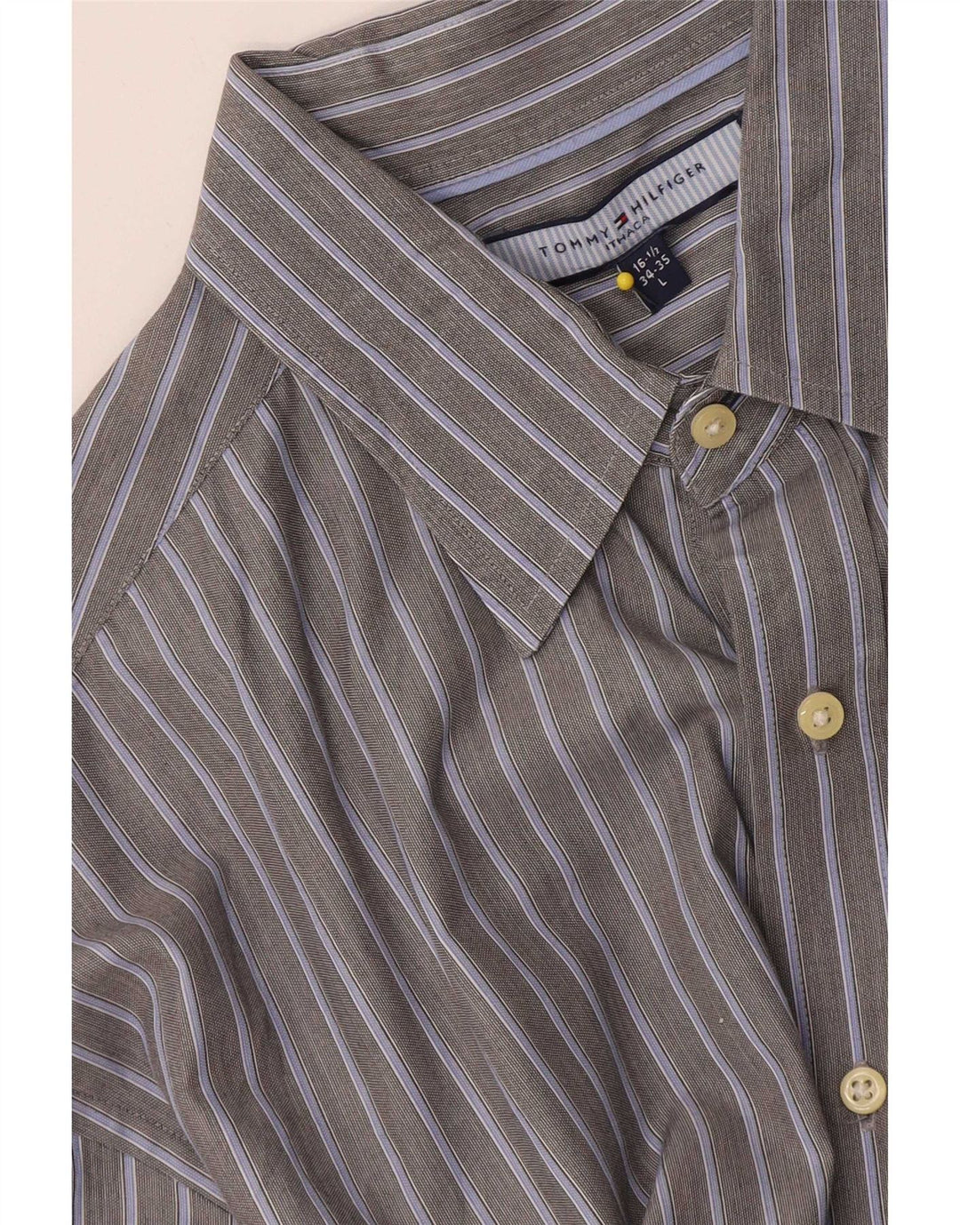Tommy Hilfiger Herrenhemd Größe 16 1/2 Large Grau gestreift