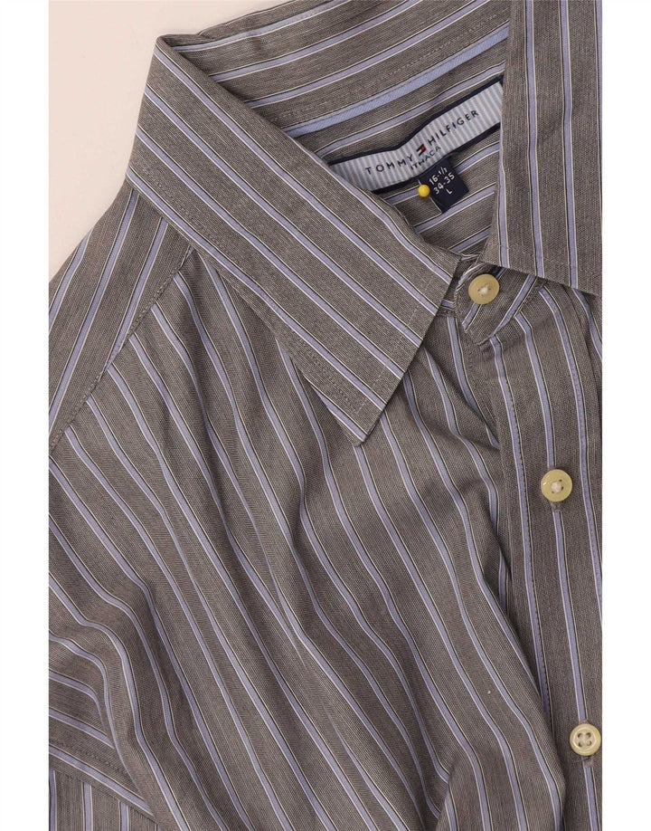 Tommy Hilfiger Herrenhemd Größe 16 1/2 Large Grau gestreift