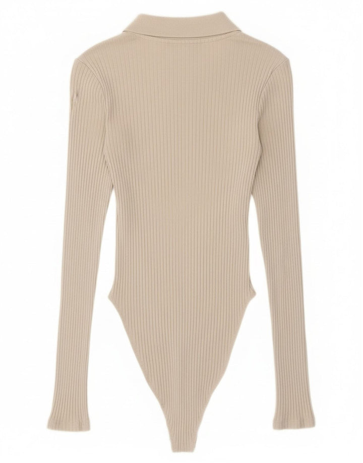 Langärmliger Damen-Body von Zara, Größe S, Beige, Baumwolle