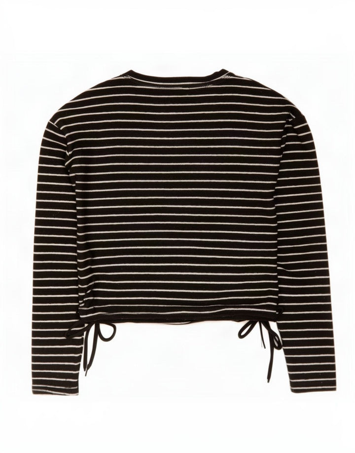 Zara Damen Crop Top Langarm UK 14 Mittelschwarz gestreift Polyester