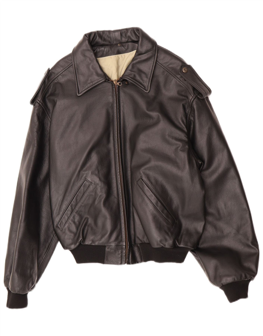 Vintage Herren Kunstleder Militärjacke IT 48/50 Medium Schwarz