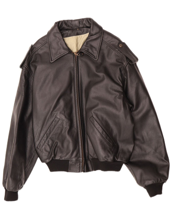 Vintage Herren Kunstleder Militärjacke IT 48/50 Medium Schwarz
