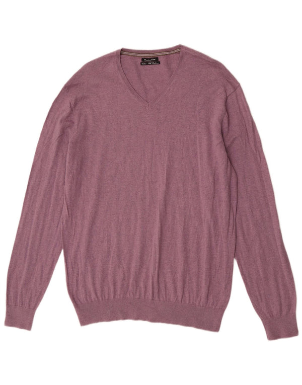 Massimo Dutti Herren V-Ausschnitt Pullover Pullover XL Lila Baumwolle
