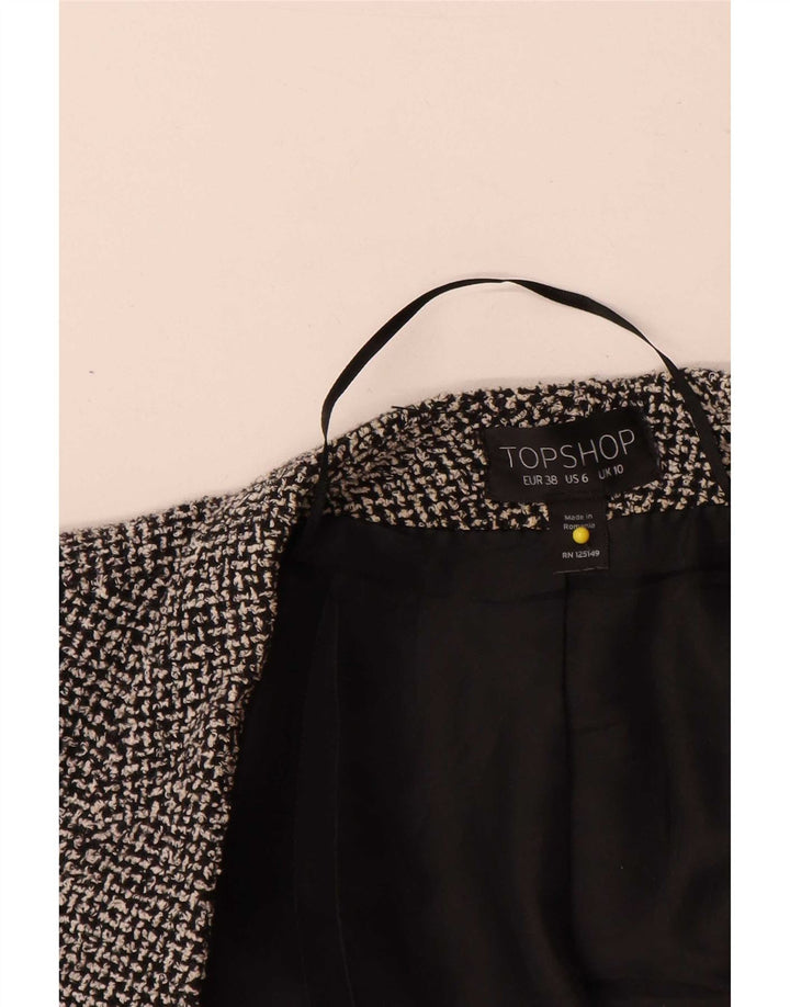 Topshop Womens Open Blazer Jacke UK 10 Small Black Check Cotton