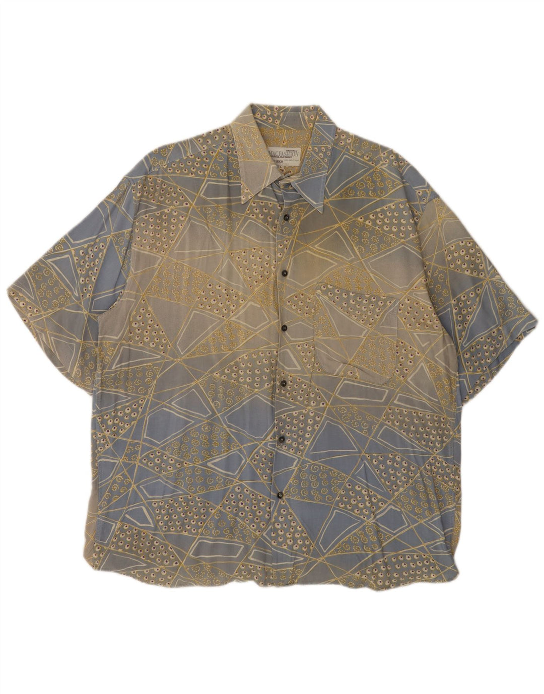 MAC FASHION Herren-Kurzarmhemd, groß, blau, geometrisch