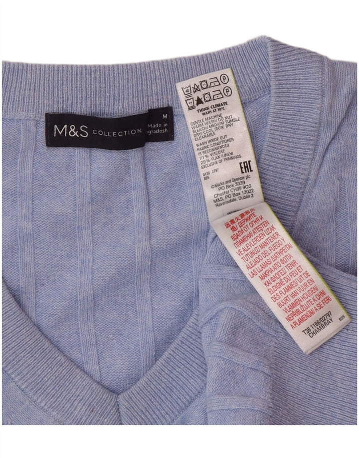 Marks & Spencer Damen-Pullover mit V-Ausschnitt, UK 14, mittelblaue Viskose