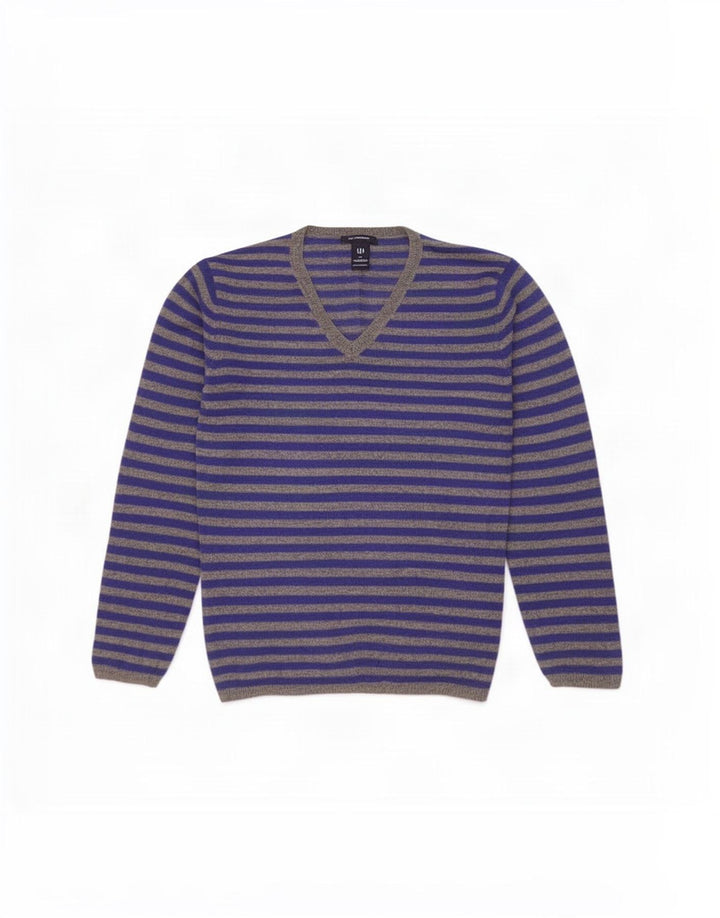 Gap Herren-Pullover mit V-Ausschnitt, groß, blau gestreifte Lammwolle