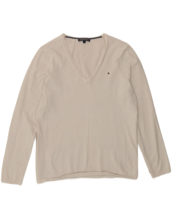 Tommy Hilfiger Damen Pullover mit V-Ausschnitt, UK 14, Mittelweiß