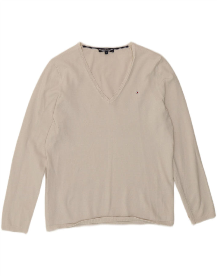 Tommy Hilfiger Damen Pullover mit V-Ausschnitt, UK 14, Mittelweiß