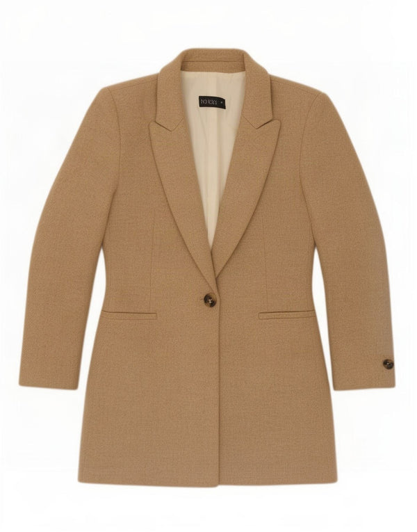 Zara Damen Longline 1-Knopf-Blazerjacke UK 10 Small Beige Wolle