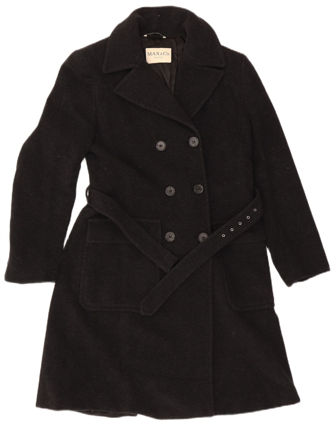 Max & Co. Übergroßer zweireihiger Damenmantel UK 10 Small Schwarze Wolle