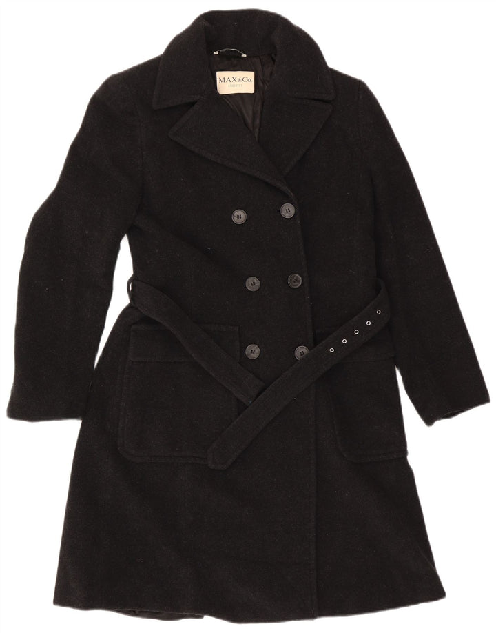 Max & Co. Übergroßer zweireihiger Damenmantel UK 10 Small Schwarze Wolle
