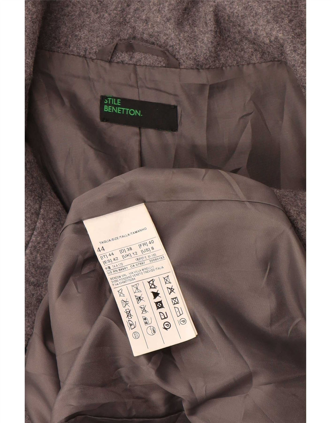 Benetton Damenmantel UK 12 Mittelgraue Wolle