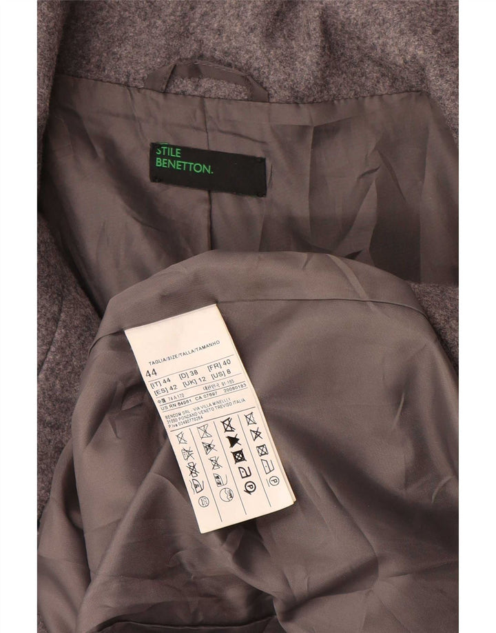 Benetton Damenmantel UK 12 Mittelgraue Wolle