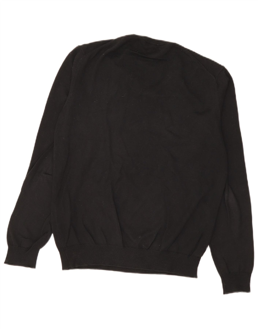Benetton Herren-Pullover mit V-Ausschnitt, Größe S, schwarze Baumwolle