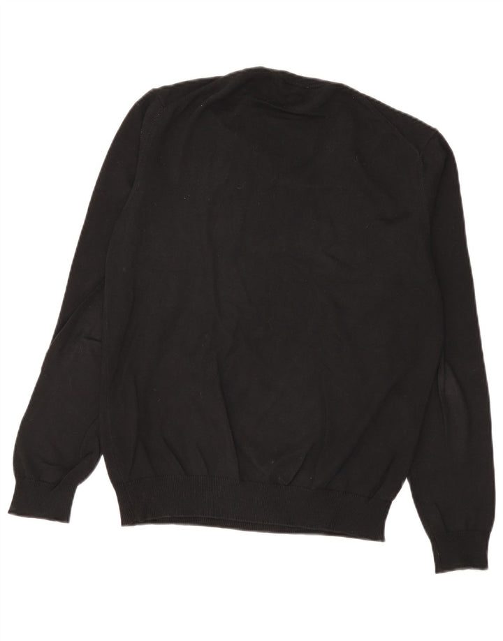 Benetton Herren-Pullover mit V-Ausschnitt, Größe S, schwarze Baumwolle