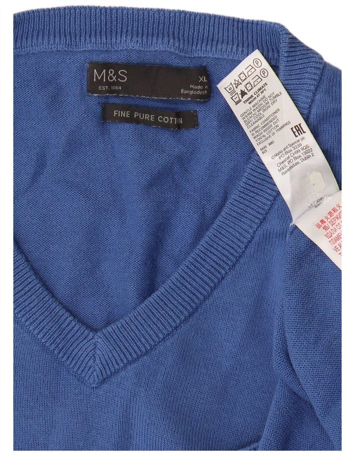 Marks & Spencer Herren-Pullover mit V-Ausschnitt, XL, blau, Baumwolle, klassisch