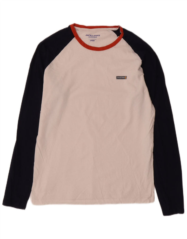Jack & Jones Herren-Oberteil mit normaler Passform, langärmlig, mittelweiß, Farbblock