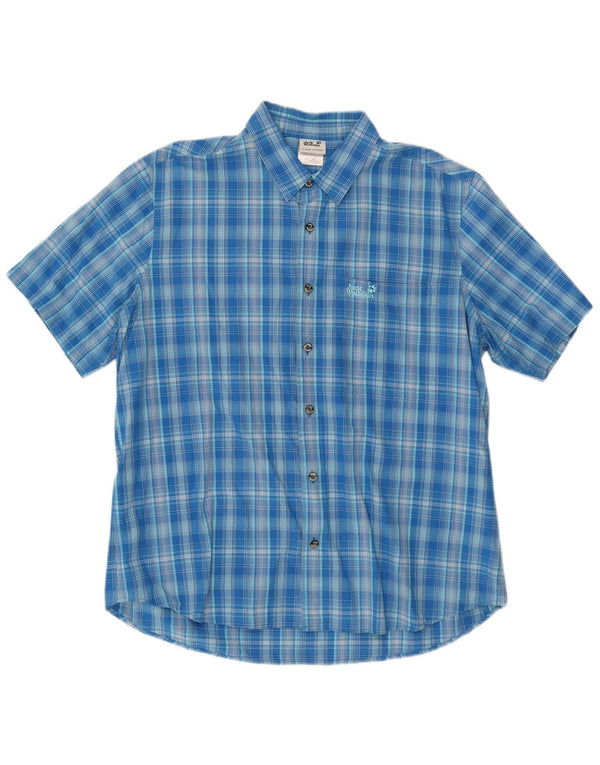 Jack Wolfskin Herren-Kurzarmhemd, Größe 44/46 XL, blau karierte Baumwolle