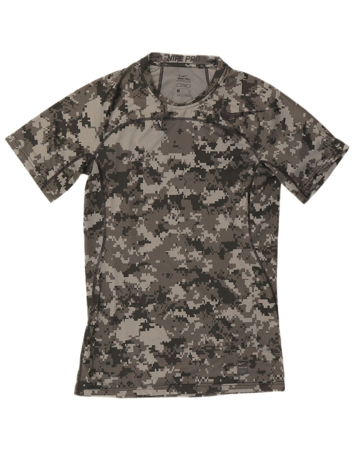 Nike Herren-T-Shirt mit Grafik, figurbetont, Größe S, grau, geometrisch, Polyester