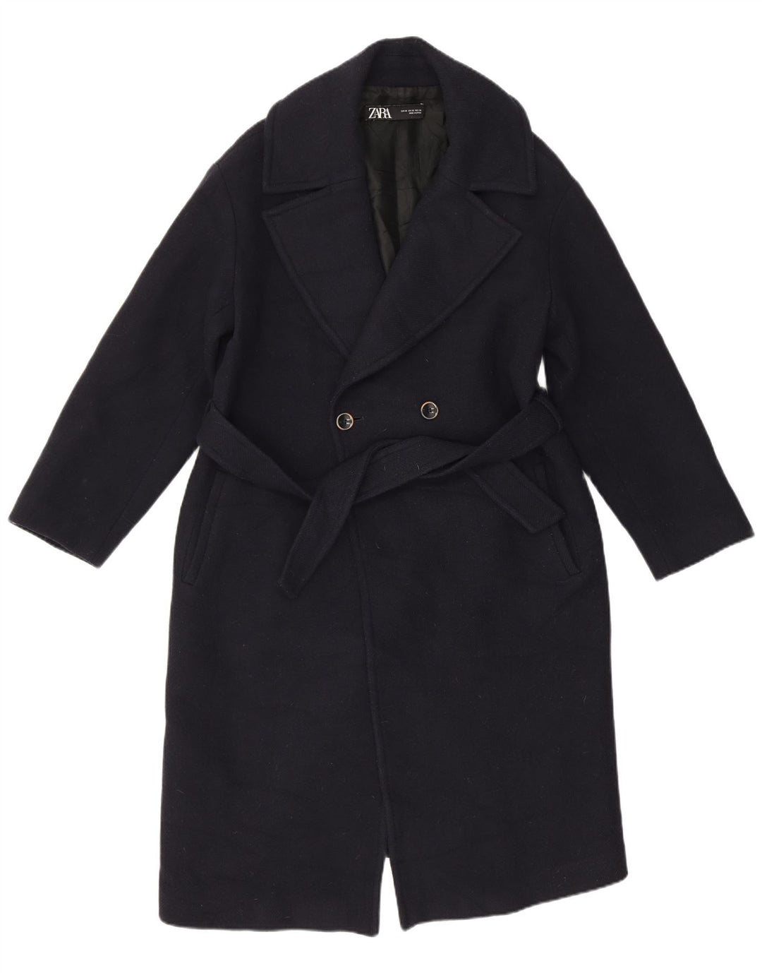 Zara Damen Zweireihiger Mantel UK 6 XS Marineblaue Wolle