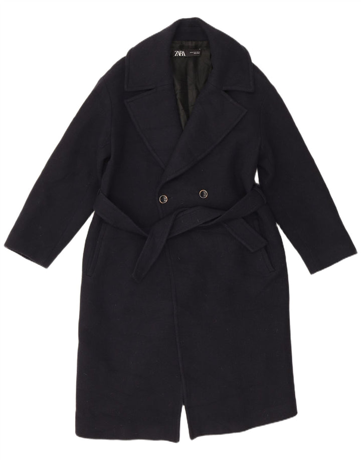 Zara Damen Zweireihiger Mantel UK 6 XS Marineblaue Wolle