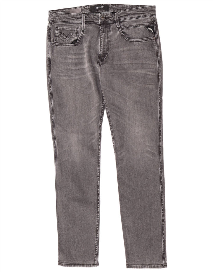 Replay Damen Slim Jeans W33 L32 Graue Baumwolle
