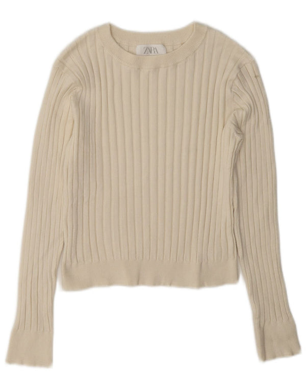 Zara Mädchen-Pullover mit Rundhalsausschnitt, 13–14 Jahre, cremefarbene Viskose