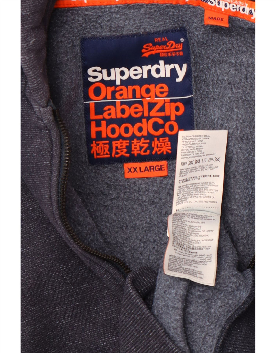SUPERDRY Herren-Kapuzenpullover mit Reißverschluss, Größe 2XL, marineblau gesprenkelte Baumwolle