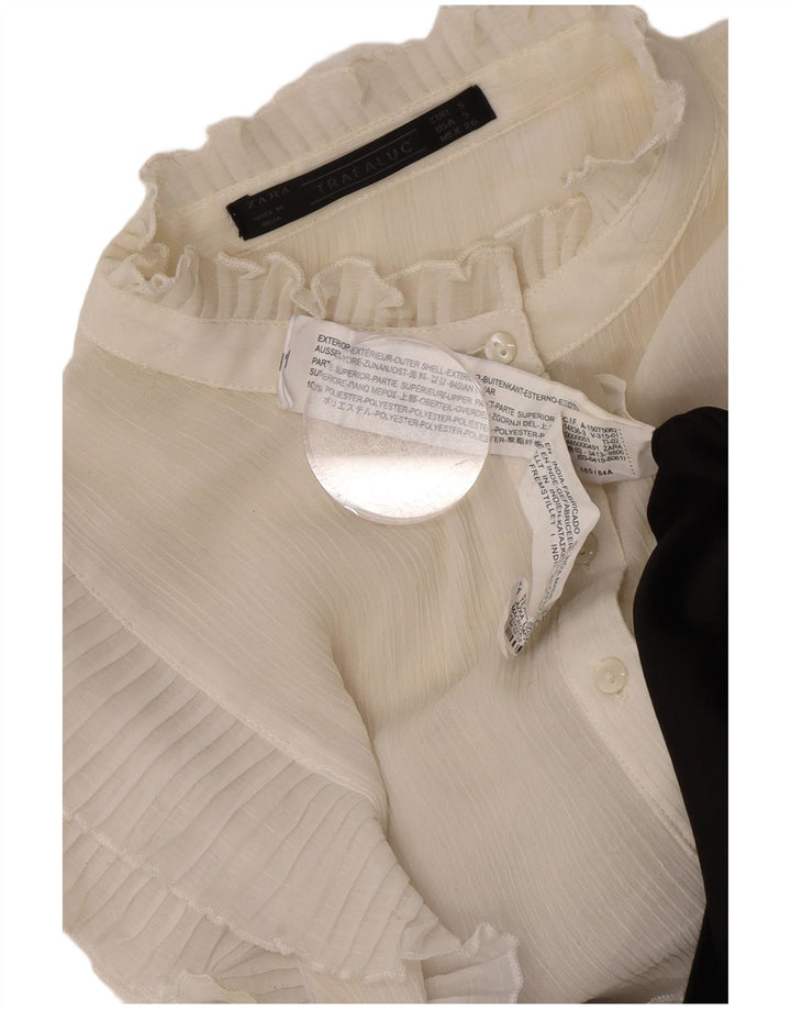 Zara Damen A-Linien-Kleid mit Rüschen vorne, Gr. 10, Größe S, Weiß, Farbblock