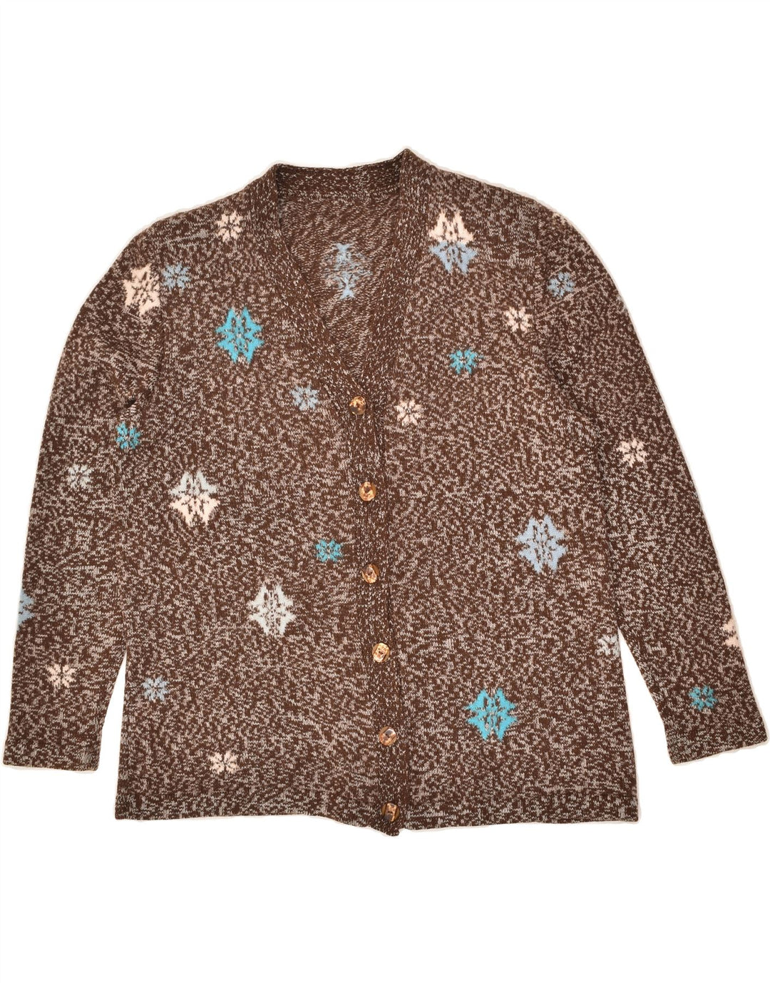 VINTAGE Womens Abstract Pattern Cardigan Sweater UK 12 Medium Brown | Vintage Vintage | Thrift | Second-Hand Vintage | Used Clothing | Messina Hembry 