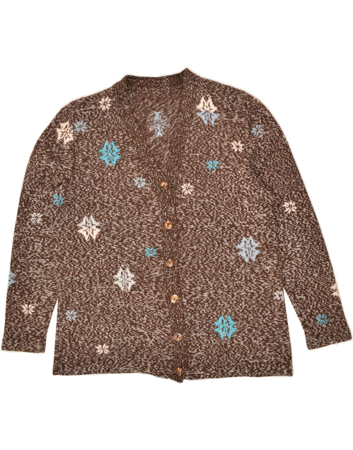 VINTAGE Womens Abstract Pattern Cardigan Sweater UK 12 Medium Brown | Vintage Vintage | Thrift | Second-Hand Vintage | Used Clothing | Messina Hembry 