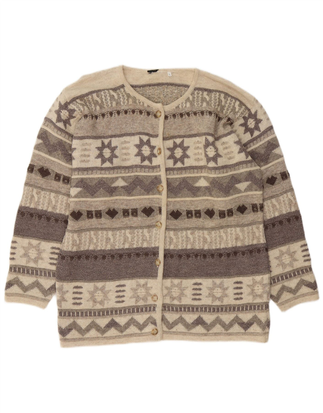 Vintage Damen Cardigan Pullover UK 16 Groß Beige Fair Isle
