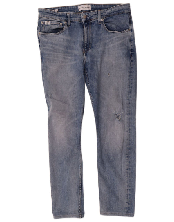 Calvin Klein Herren Slim Jeans W32 L30 Blaue Baumwolle