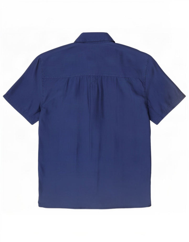 Vintage Herren Kurzarmhemd Medium Navy Blue Seide