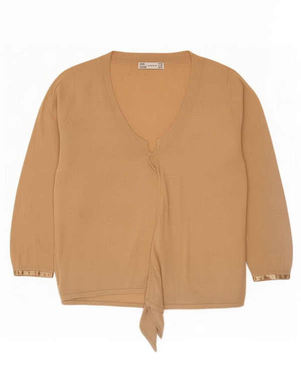 Zara Damen Top 3/4 Ärmel UK 16 Large Beige Ramie