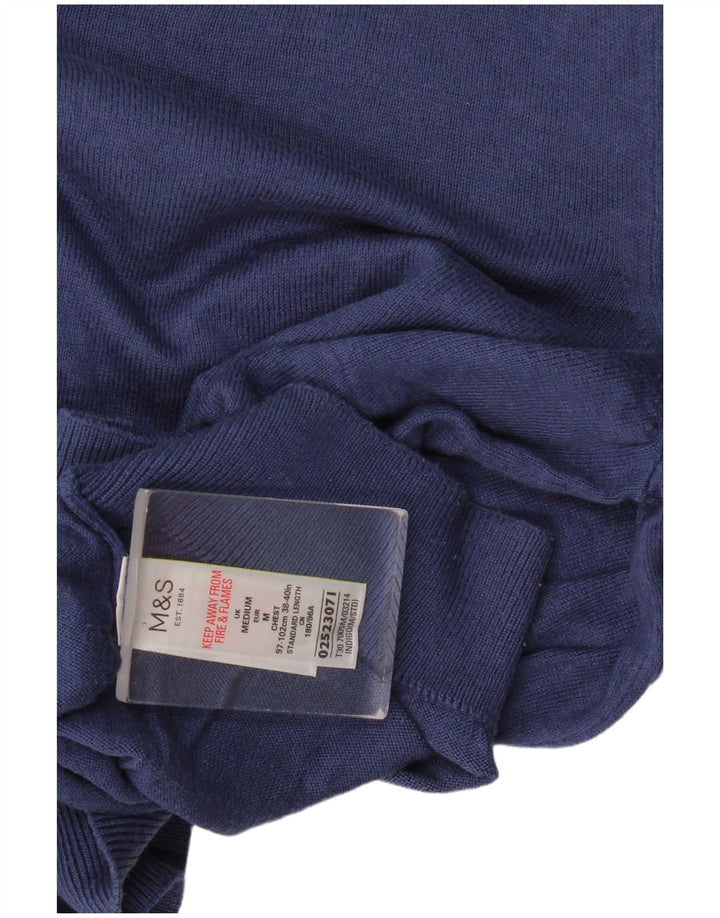Marks & Spencer Herren-Pullover mit V-Ausschnitt aus mittelblauer Baumwolle