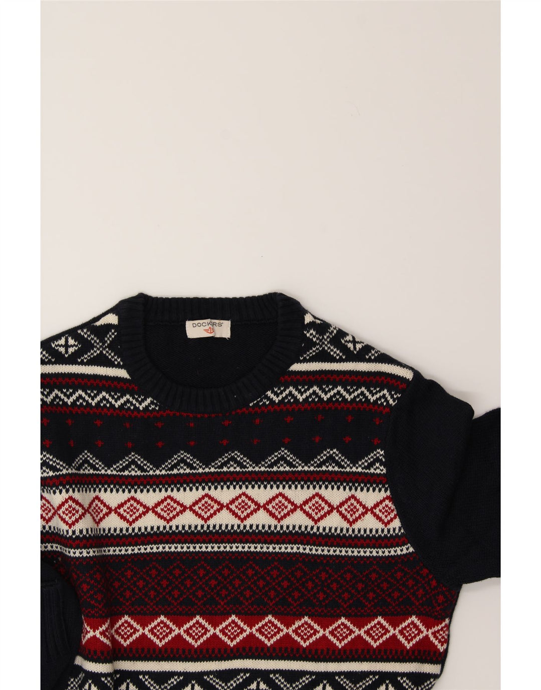 DOCKERS Mens Crew Neck Jumper Sweater Medium Navy Blue Fair Isle Vintage Dockers and Second-Hand Dockers from Messina Hembry 