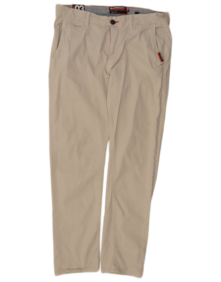 SUPERDRY Herren Slim Chinohose W34 L28 Beige Baumwolle