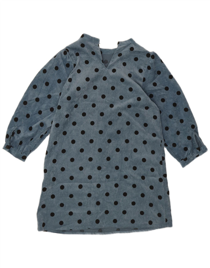 Zara Damen-Etuikleid mit langen Ärmeln, Gr. 10, Größe S, blau, gepunktet, Polyester