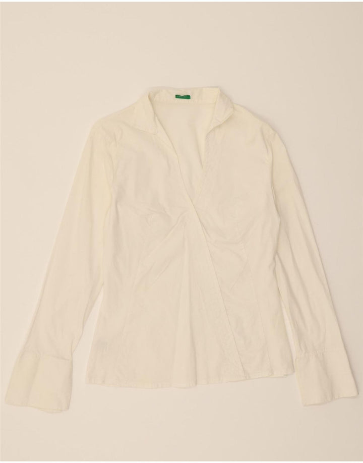 BENETTON Damen Hemdbluse UK 12 Mittelweiße Baumwolle