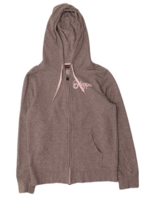 Kappa Womens Graphic Zip Hoodie Pullover UK 12 Mittelgraue Baumwolle