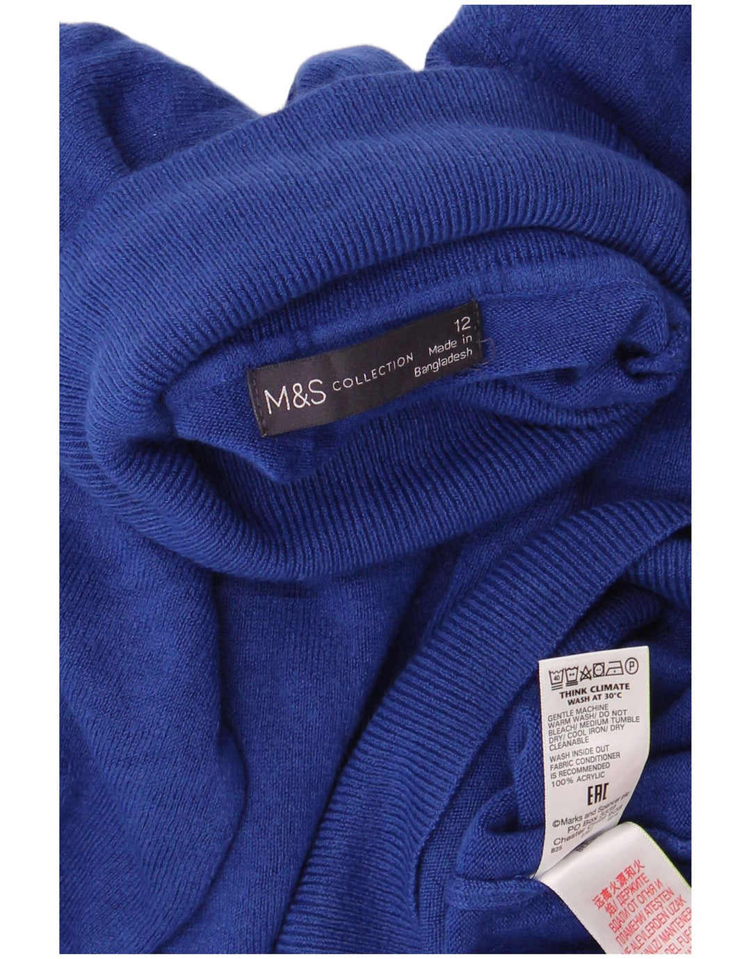 Marks & Spencer Rollkragenpullover für Damen, UK 12, Mittelblau, Acryl