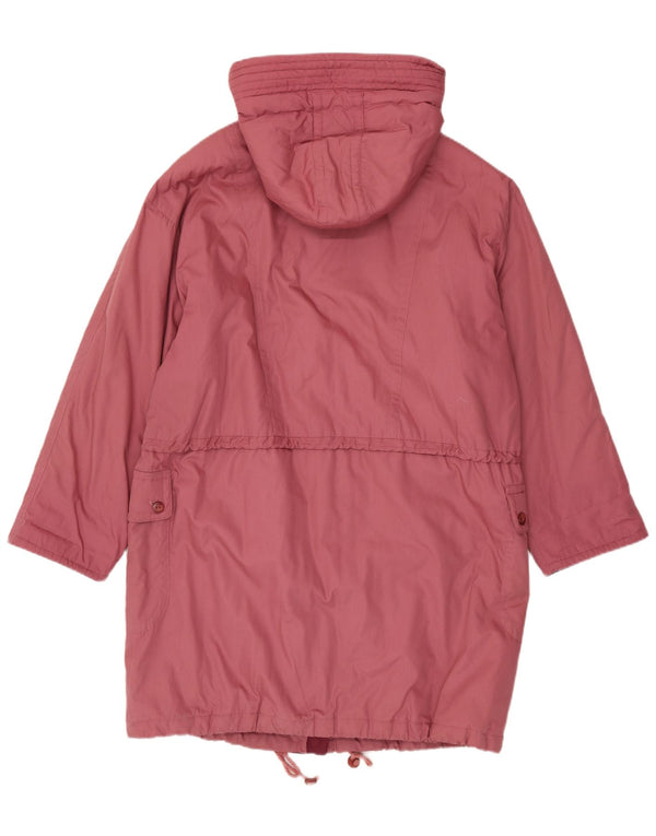 Vintage Damen-Kapuzenübergroßer, gepolsterter Mantel UK 16 Large Pink Polyester