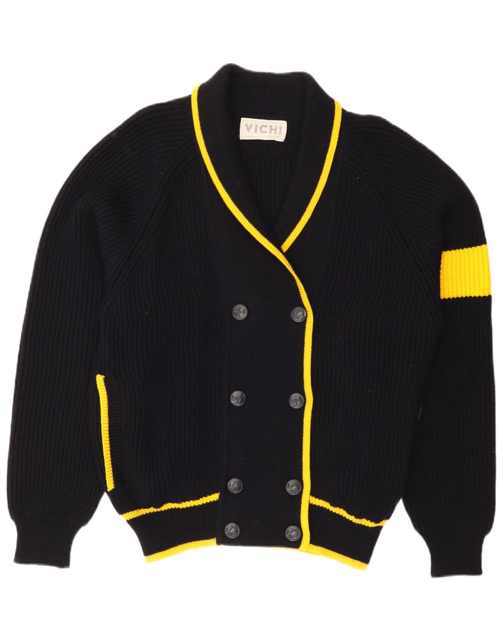 Vintage Damen Cardigan Pullover IT 50 XL Schwarz gestreift Wolle