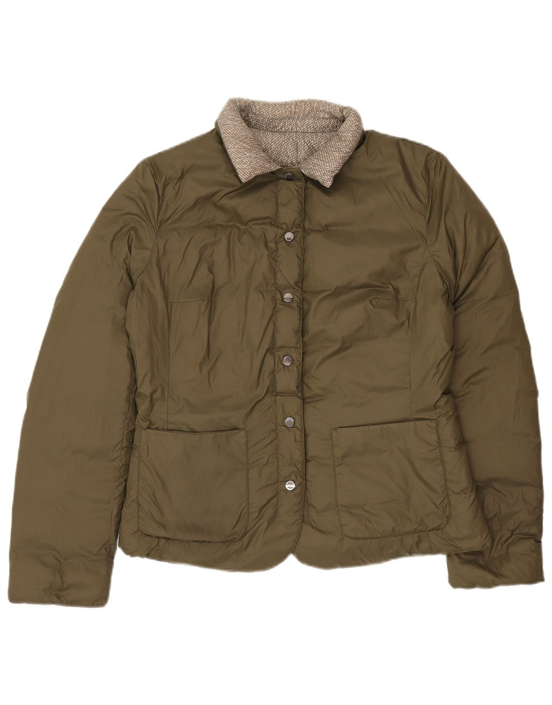 Benetton Damen Reversible Wattierte Jacke UK 16 Large Grün Polyamid