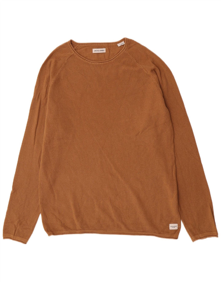Jack & Jones Herren-Pullover mit Rundhalsausschnitt, groß, braune Baumwolle